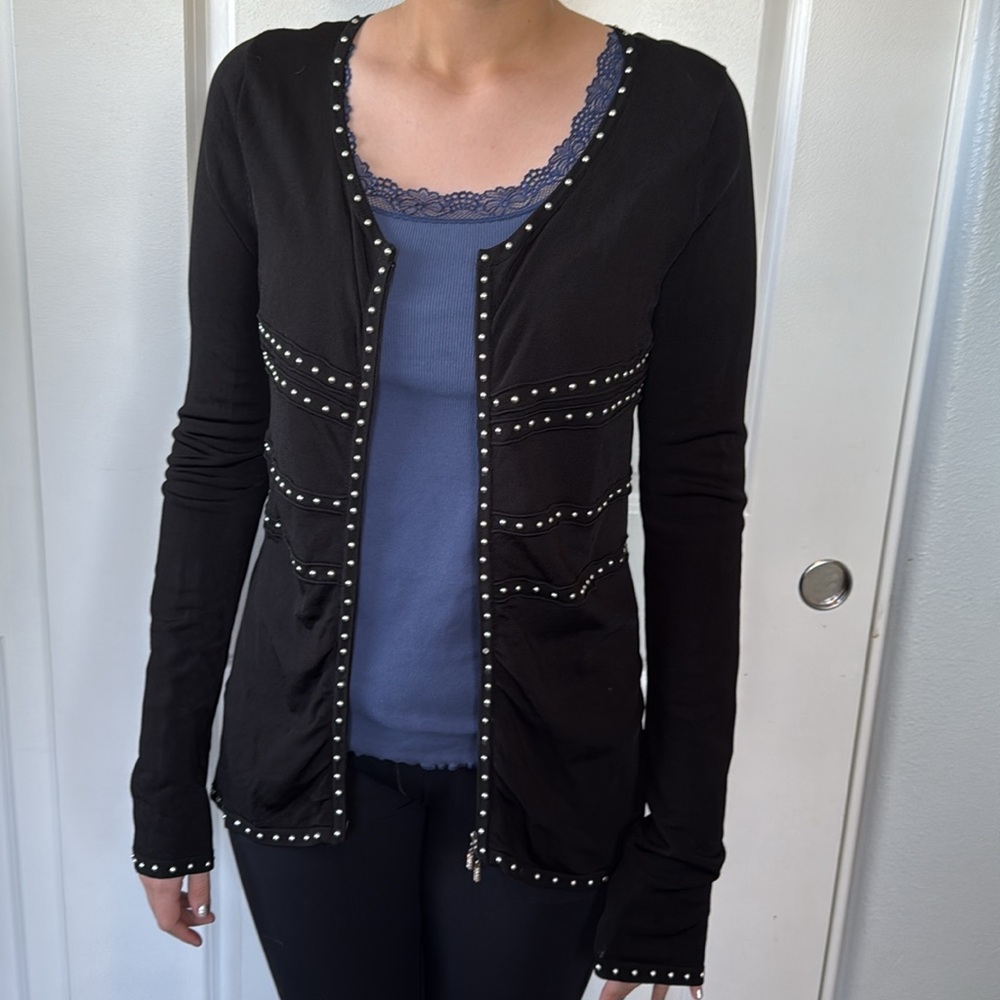 Y2K 🖤 Cache black cardigan with Silver stud accents L light jacket blazer